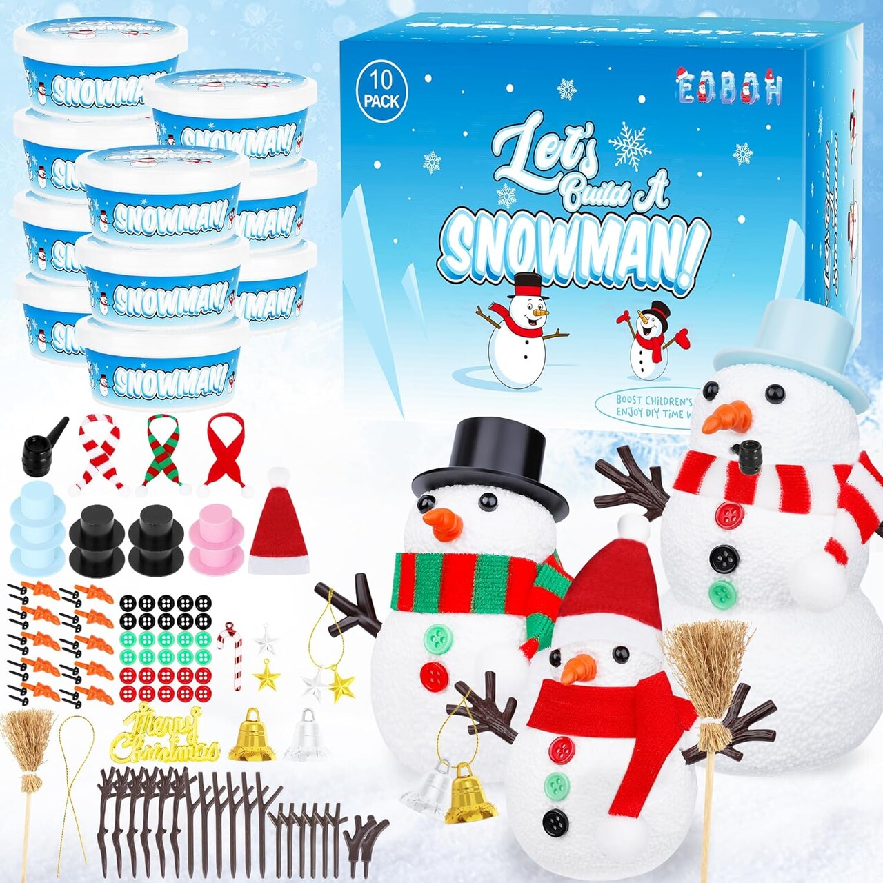 Snowman Crafts for Kids, 10 Pack Christmas Craft DIY Snowman Kit, Build a Snowman Kit Indoor Decorations, Creative Kids Air Dry Modeling Clay, Snowman Making Kit Toys Activities Party Supplies
